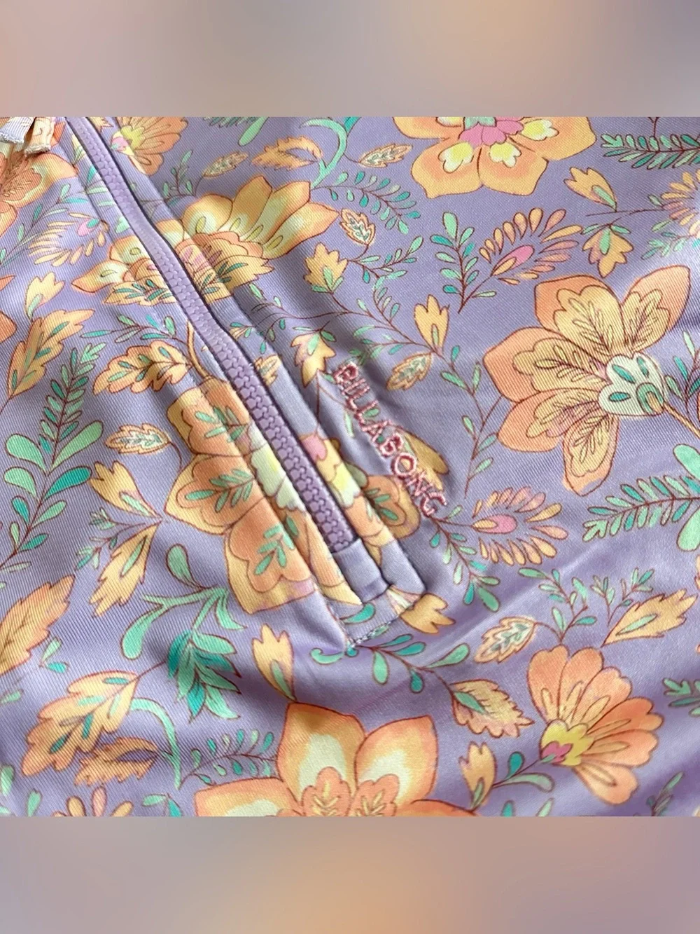 Billabong Floral Purple 2 pieceLong-Sleeve Rash Guard Swimsuit Set -kids size L